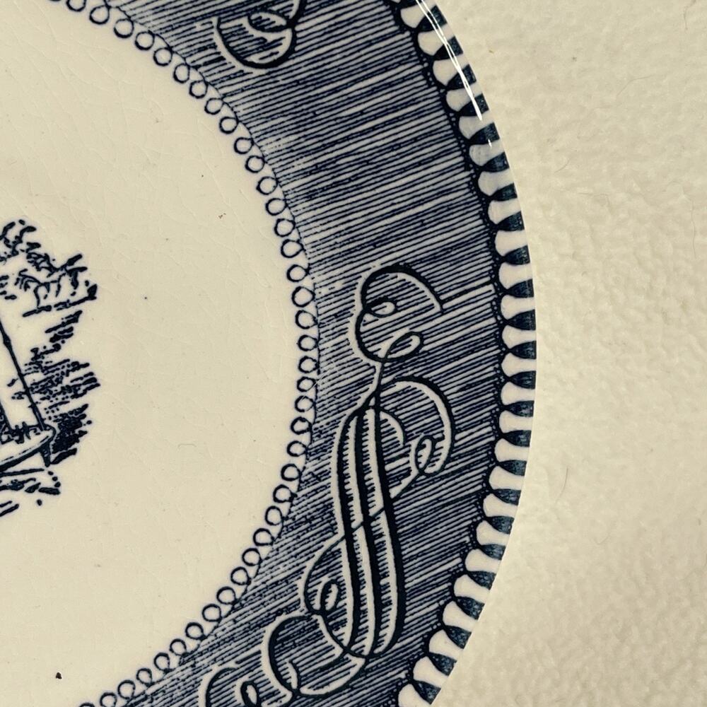 Currier & Ives 5 1/2" Royal China Blue White Riverboat Plate Low Water - Picture 3 of 7